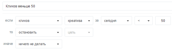Создаваемое правило управления рекламой
