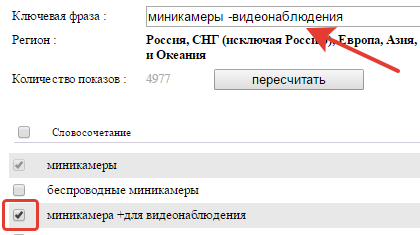 Ключевая фраза с минус словами для РСЯ