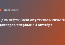Цена нефти Brent опустилась ниже 90 долларов впервые с 4 октября