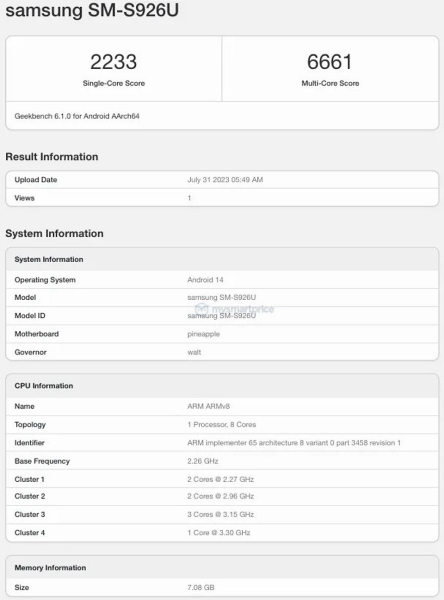 Samsung Galaxy S24+ с чипом Snapdragon 8 Gen 3 и Android 14 засветился в базе Geekbench за полгода до презентации | ichip.ru