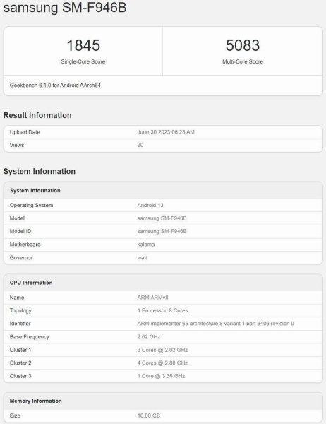 Samsung Galaxy Z Fold5 засветился в Geekbench | ichip.ru