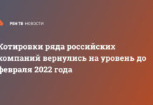 Котировки ряда российских компаний вернулись на уровень до февраля 2022 года
