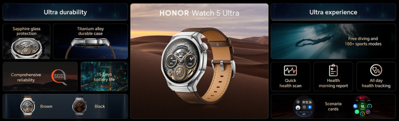 Анонс HONOR Watch 5 Ultra: премиальные смарт-часы с титановым корпусом и AMOLED-дисплеем | ichip.ru